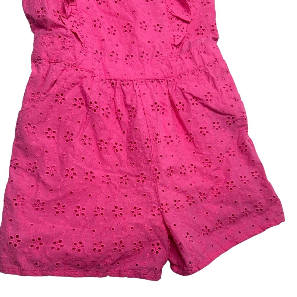 Janie and Jack Pink Eyelet Romper Girls 8 Ruffle Strap Summer Vacation Outfit - Picture 9 of 11